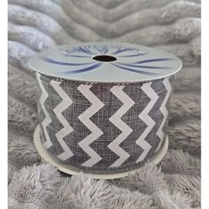 Expressions Grey White Chevron Wired Ribbon 2.5 Inch x 10 Yards RG101910